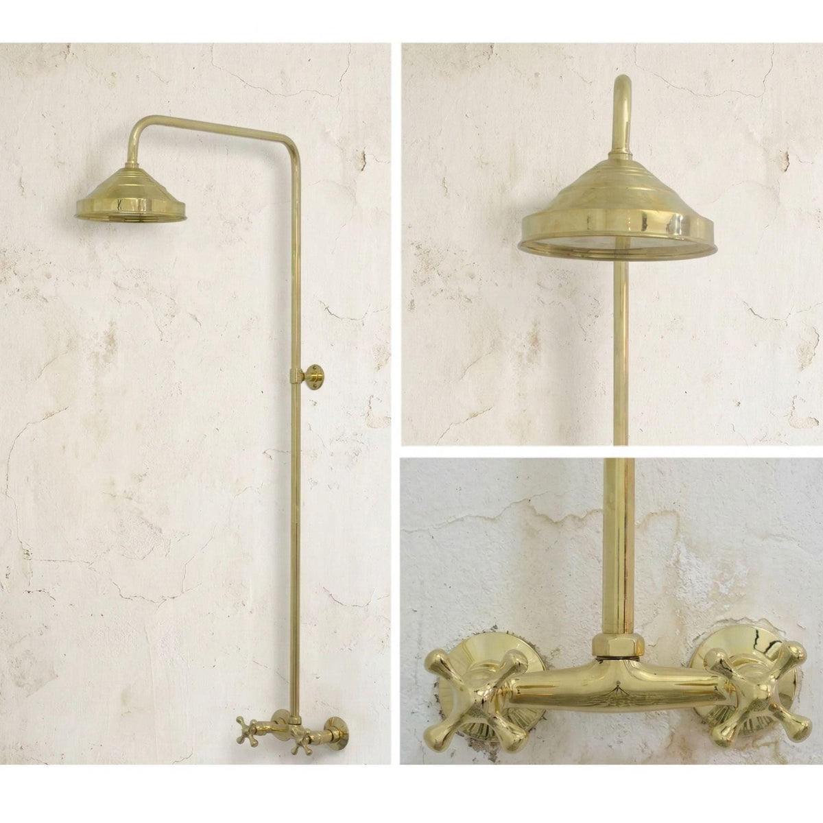 Unlacquered Brass Exposed Shower System – Solid Brass Rainfall Showerhead, Antique Patina Finish