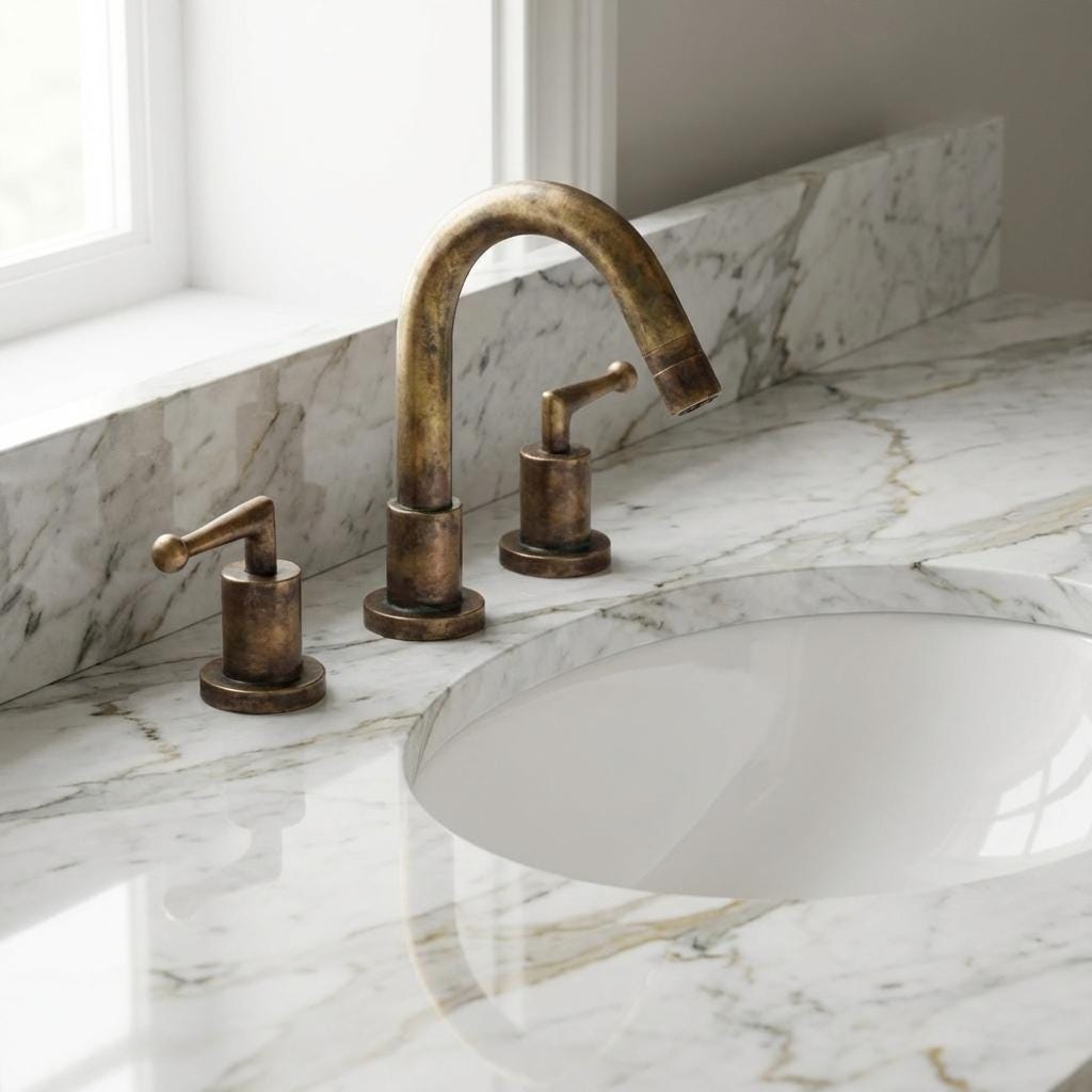 Widespread 3 Holes Solid Unlacquered Brass Faucet, Deck Mount Vanity Sink Faucet, Brushed Finish
