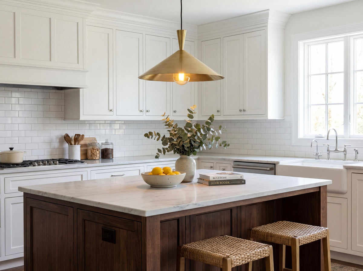 Brass Cone Pendant Light, Kitchen Island Ceiling Light Fixture, Modern Hanging Shade For Kitchen & Living Room, Cone Sha