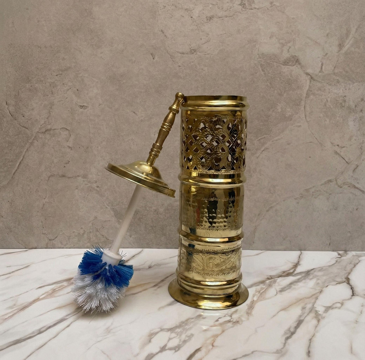 Handmade Moroccan Brass Toilet Brush Holder