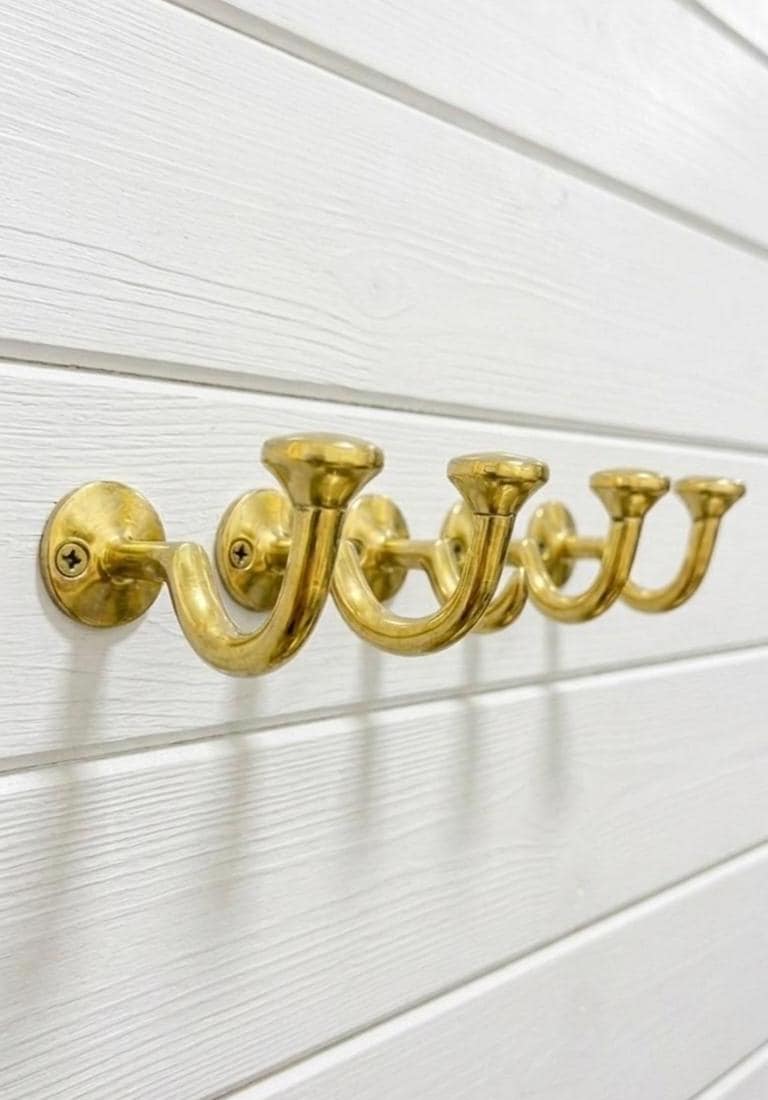 Unlacquered Solid Brass Wall Hooks, Single Wall-Mounted Hook
