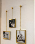 Brass Hanging Chains with Wall Hooks – Gold Picture Frame Chain Set – Vintage Style Gallery Wall Hardware – Luxury Home 