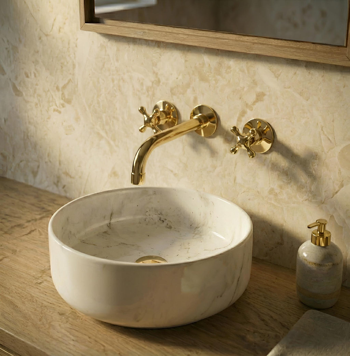 Handmade Moroccan Unlacquered Brass Wall Mount Faucet
