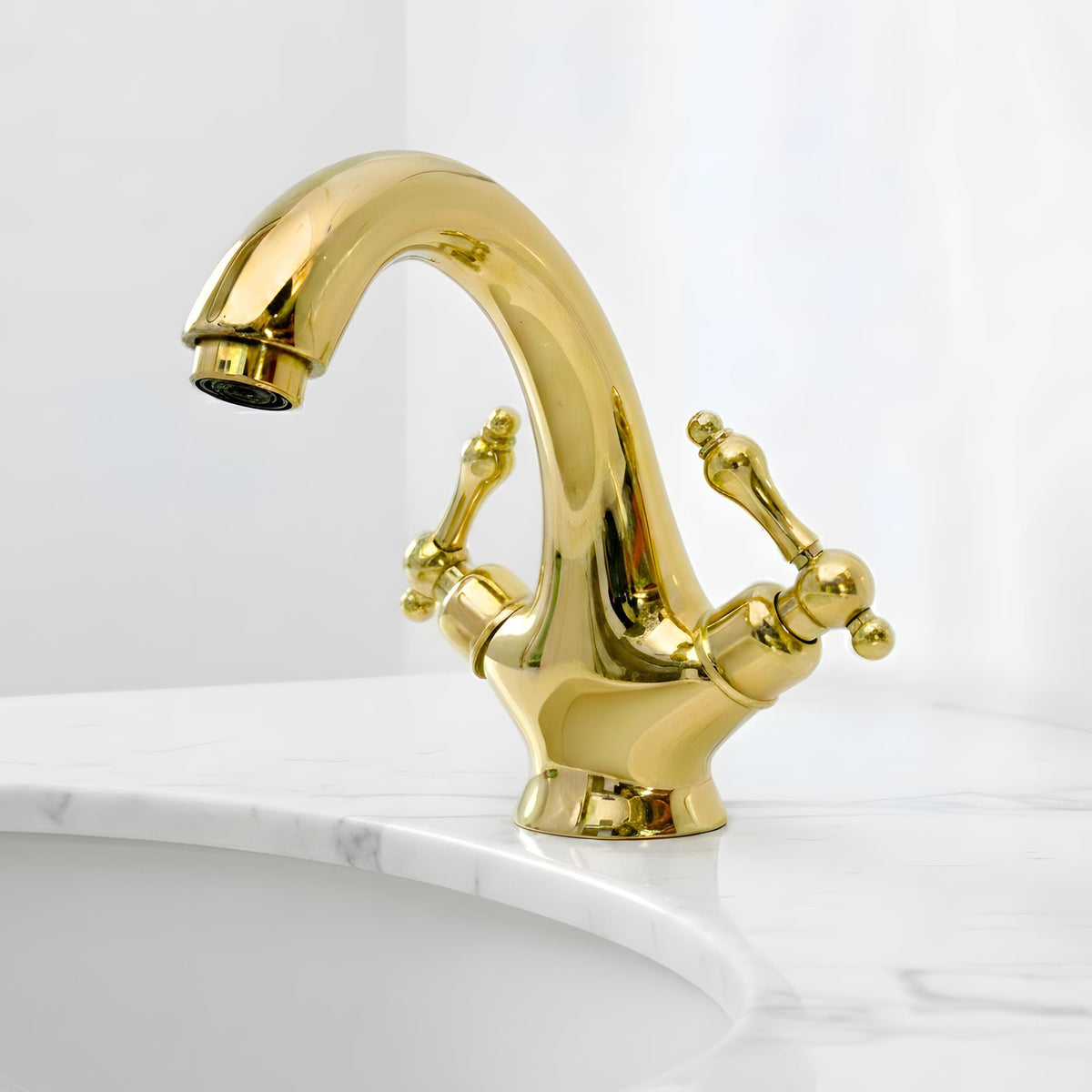 Unlacquered Brass Single Hole Bathroom Faucet with Lever Handles