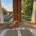 Solid Brass Bridge Kitchen Faucet, Gooseneck Spout, Cross Handles, Deck Mount