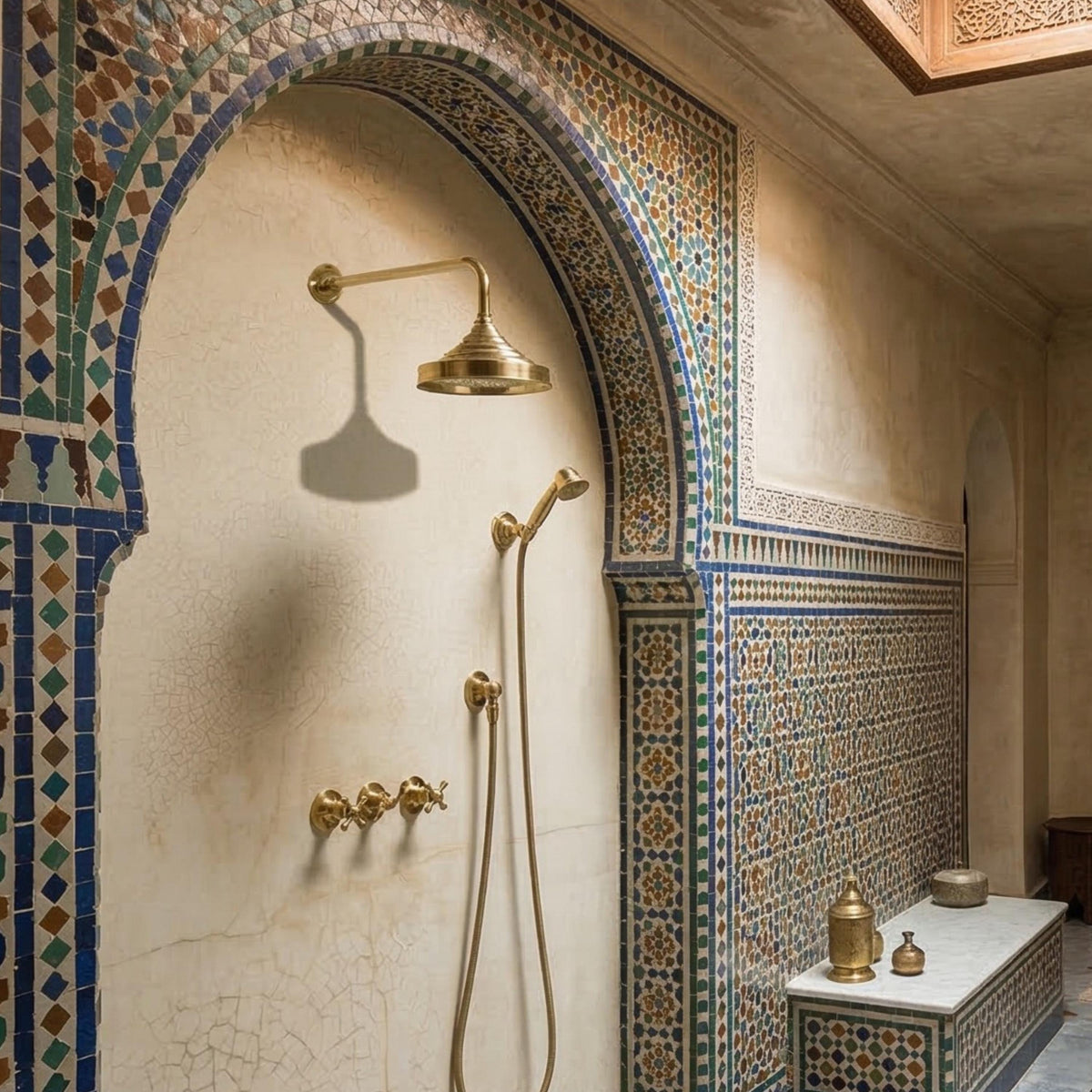 Unlacquered Brass Luxury Shower System – 8-Inch Rainfall Head, Hand Shower (Rough-in Valve Included)