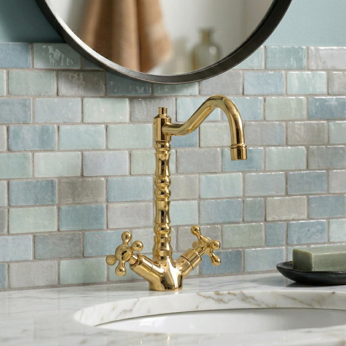 Unlacquered Brass Victorian Single Hole Faucet with Cross Handles
