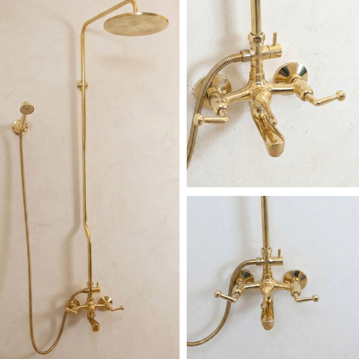 Unlacquered Brass Shower System with Tub Filler & Handheld - Exposed Pipe Shower Set - Vintage Style Wall Mount Solid Br