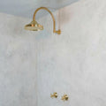 Solid Brass Shower Head and Arm Set - Unlacquered Round Rainfall Fixture for Bathroom