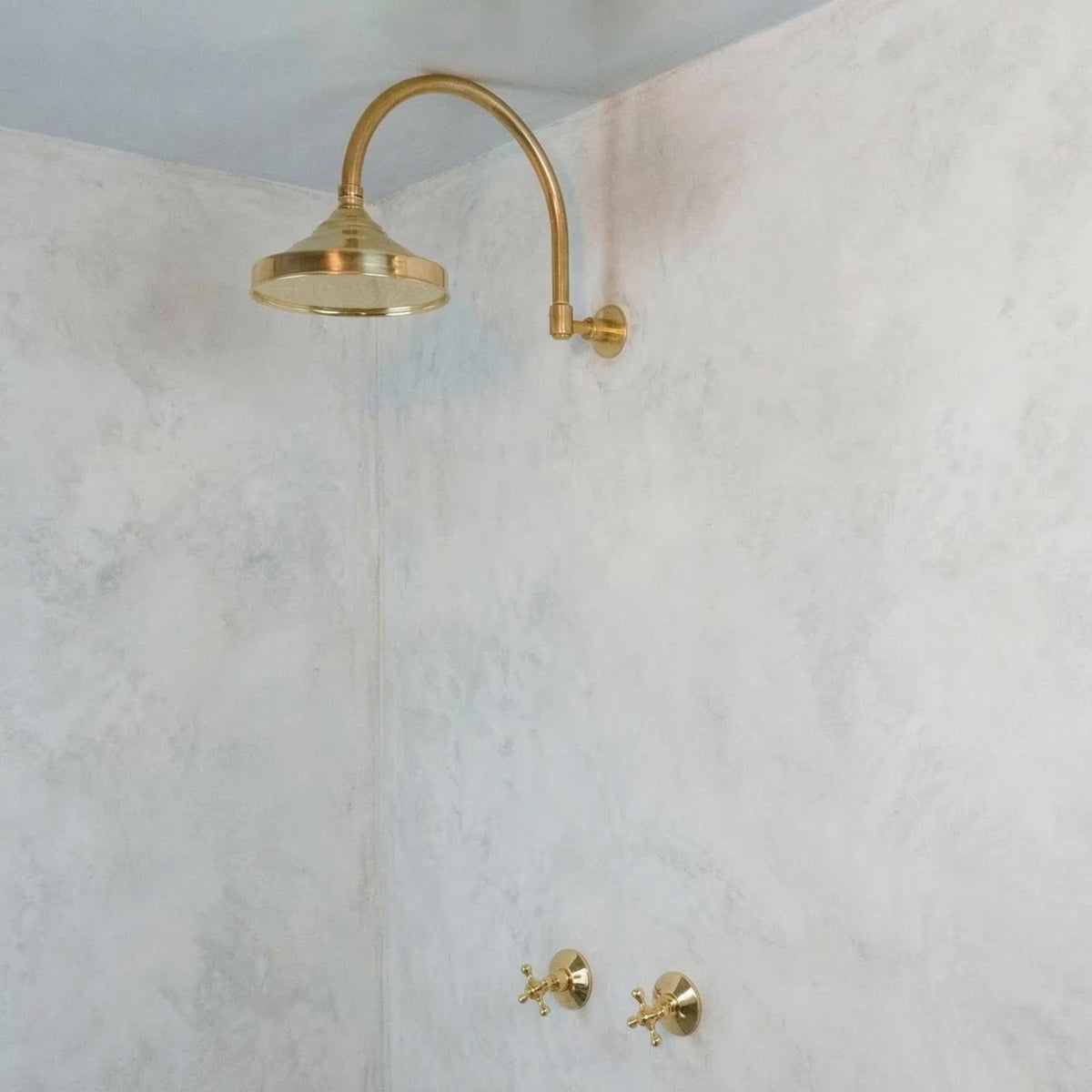 Solid Brass Shower Head and Arm Set - Unlacquered Round Rainfall Fixture for Bathroom