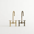 Unlacquered Brass Kitchen Faucet, Center ball Bridge Sink Faucet with Sprayer