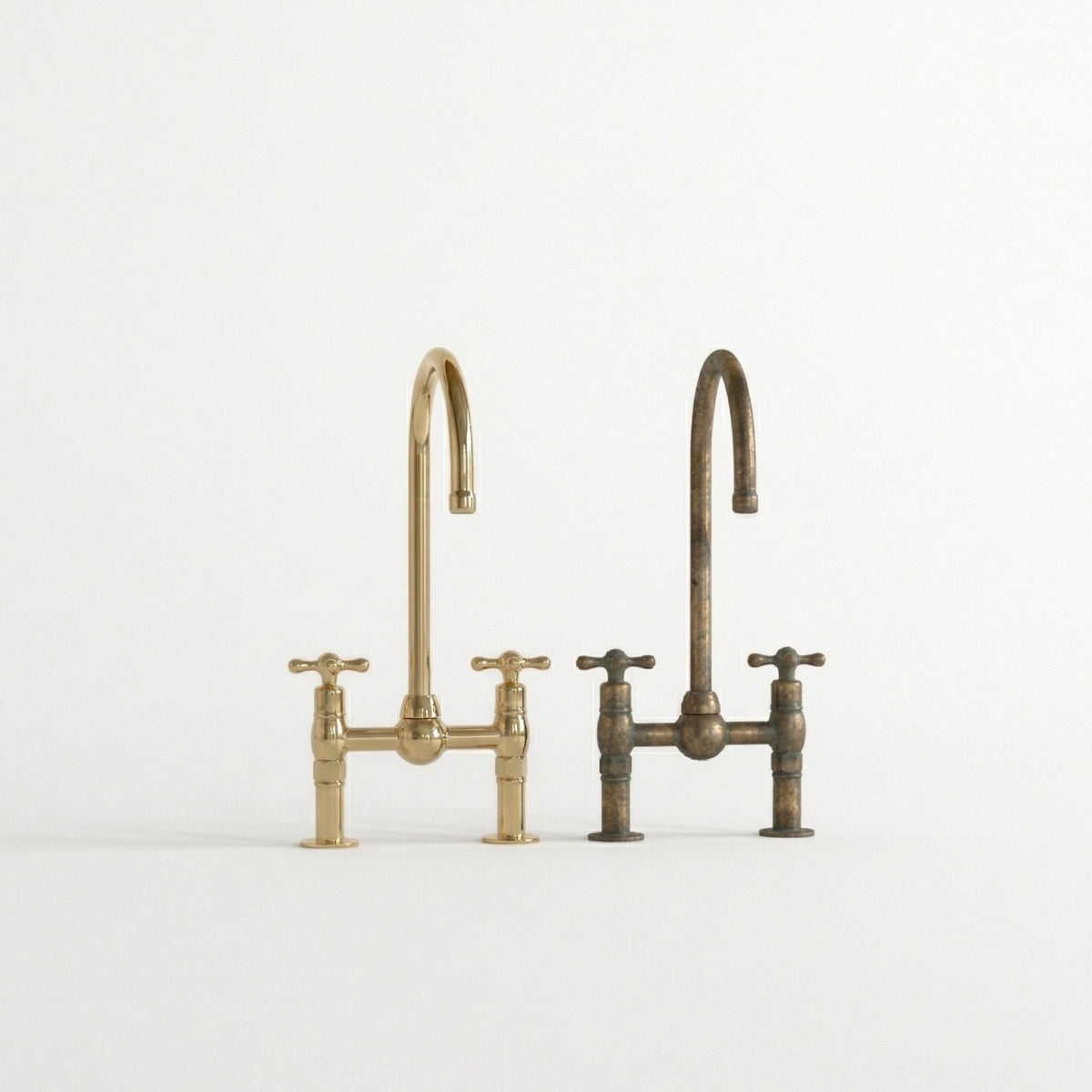 Unlacquered Brass Kitchen Faucet, Center ball Bridge Sink Faucet with Sprayer