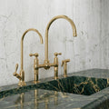 Unlacquered Brass Kitchen Faucet, Center ball Bridge Sink Faucet with Sprayer