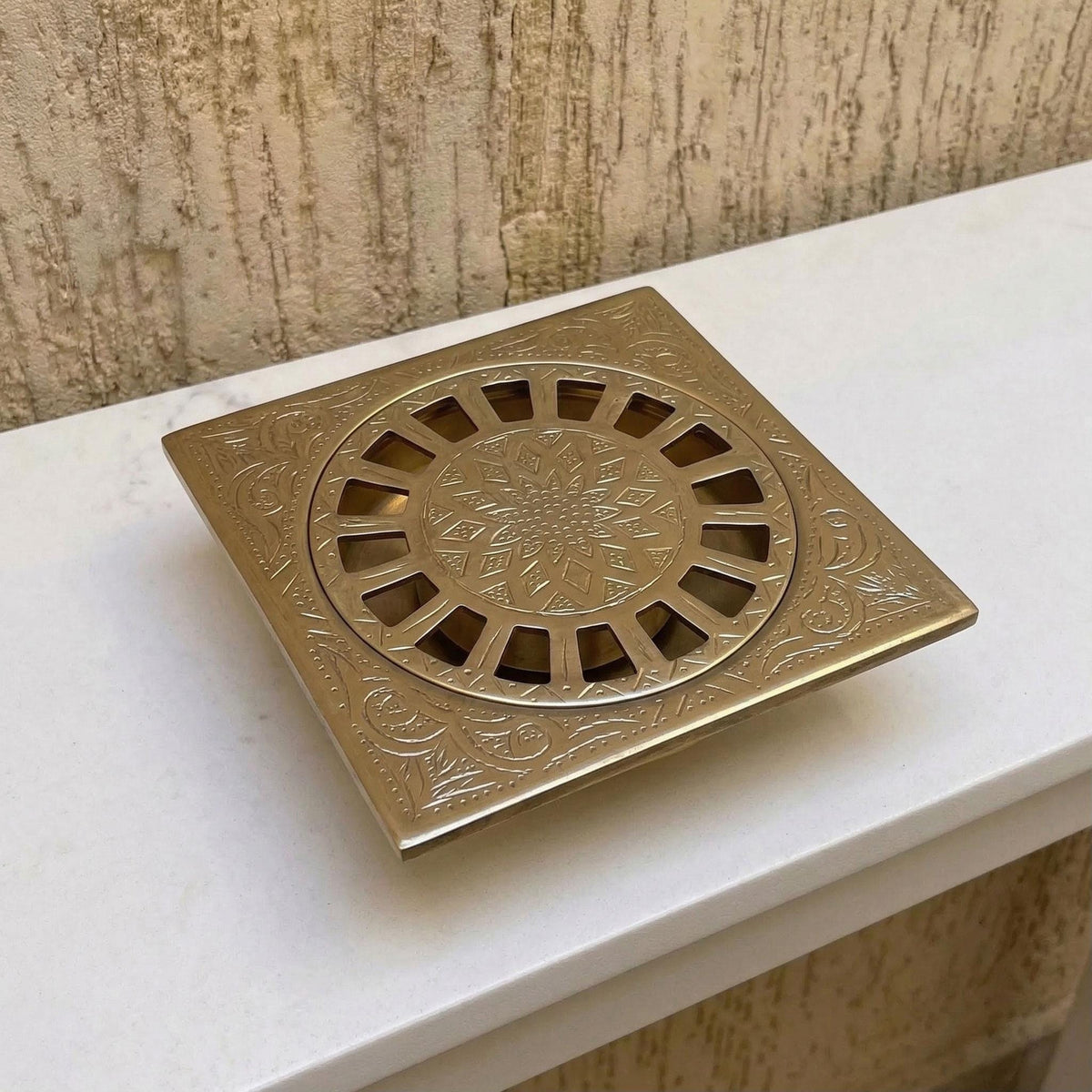 Unlacquered Brass Floor Drain Cover - Hand Hammered Moroccan Shower Drain - Rustic Vintage Square Brass Floor Grate - So
