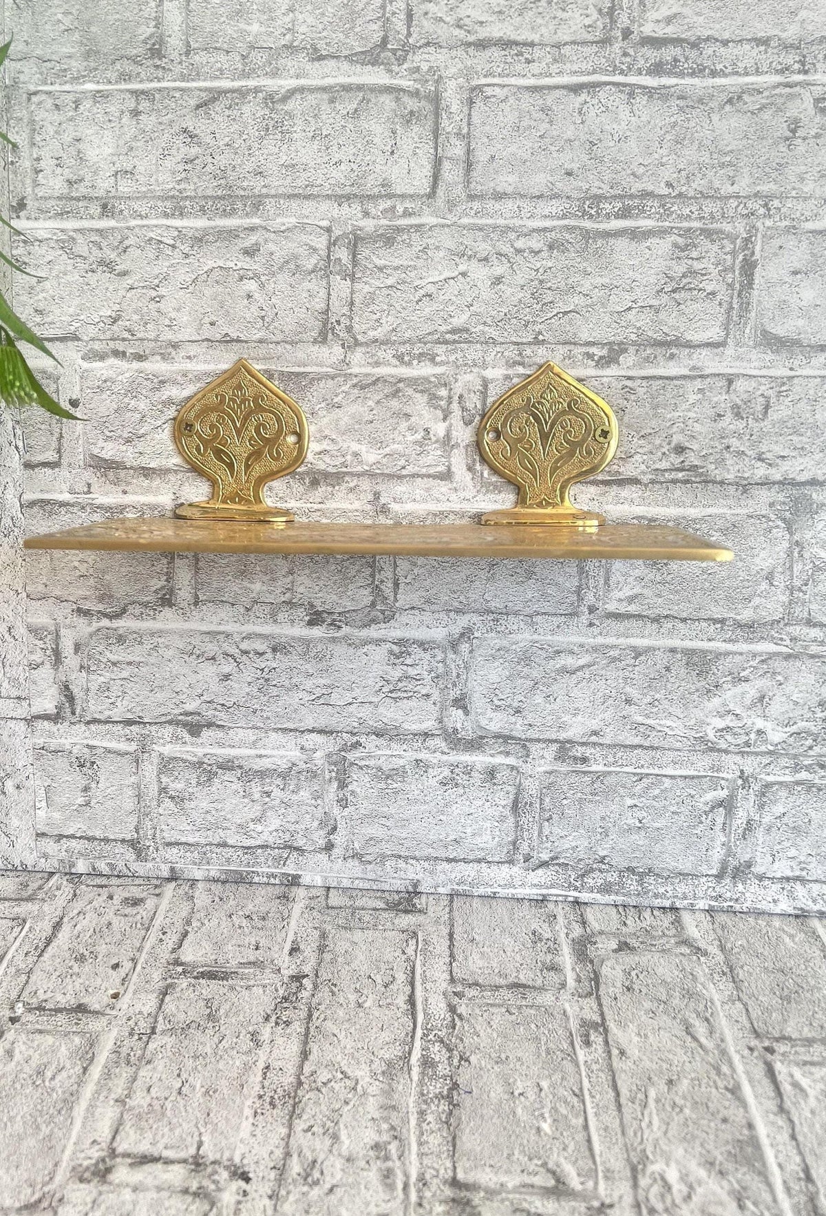 Exquisite Moroccan Brass Bathroom Wall Shelf - Handcrafted Solid Brass Engraved Wall Shelf for an Elegantly Crafted Bath