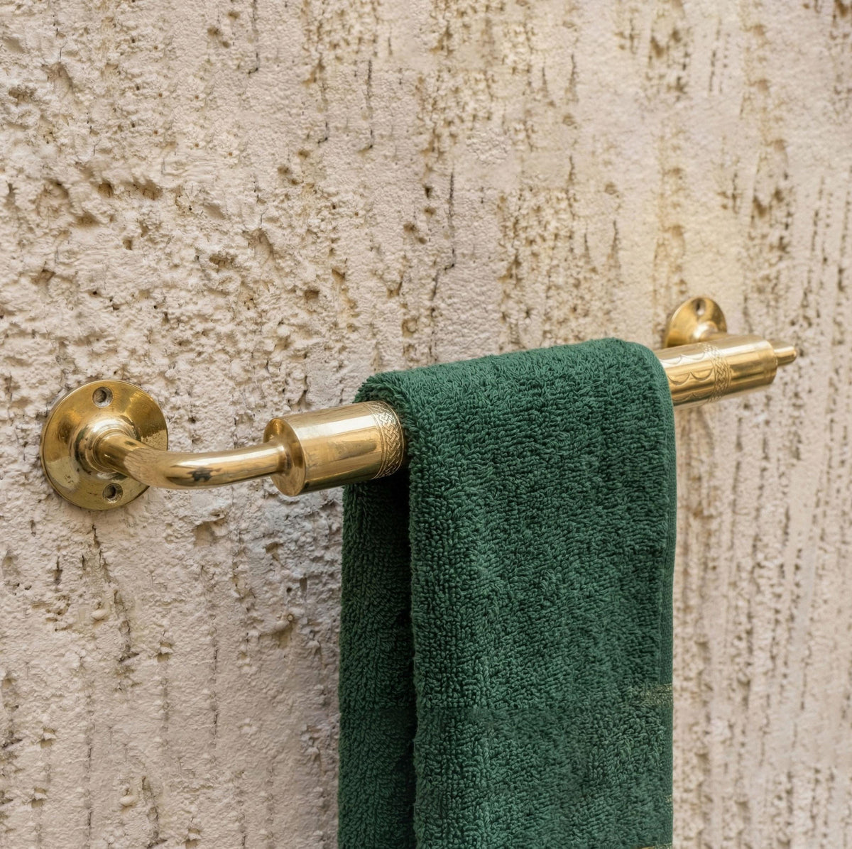 Unlacquered Brass Towel Holder, Moroccan Engraved Towel Bar, Vintage Bath Hardware, Rustic Solid Brass Towel Rack, Custo