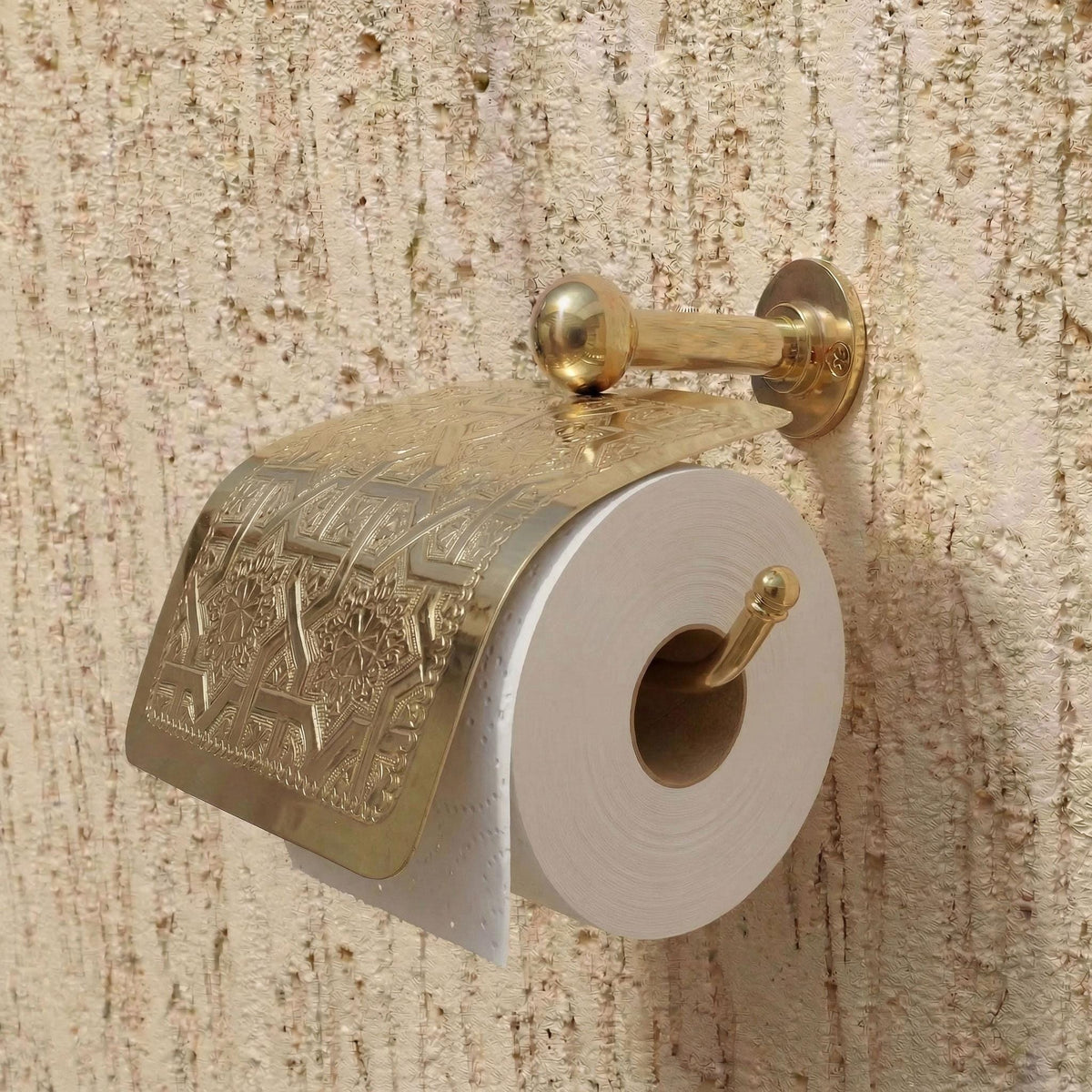 Unlacquered Brass Toilet Paper Holder with Cover, Wall Mounted Toilet Roll Holder, Moroccan Vintage Bathroom Decor, Soli