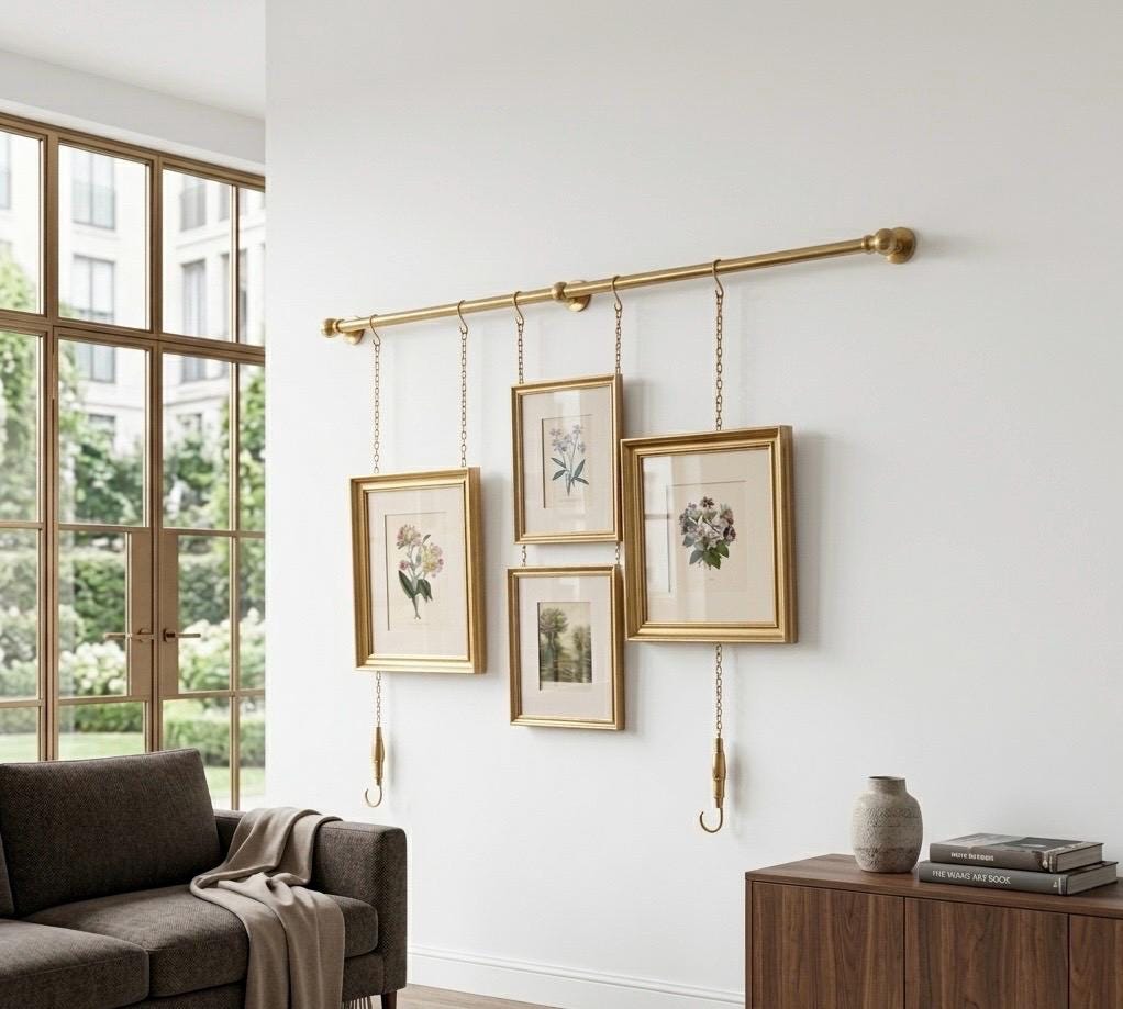 Unlacquered Solid Brass Picture Rail Hanging Kit Vintage Gallery Wall Art Display System