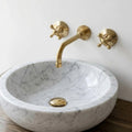 Unlacquered Brass Wall Mount Faucet – 3 Hole Vessel Sink Fixture, Living Finish Brass