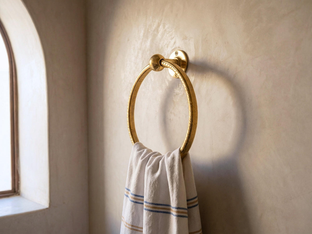 Unlacquered Solid Brass Bathroom Towel Ring, Handmade Brass Towel Holder, Wall Mounted Hand Towel Hanger