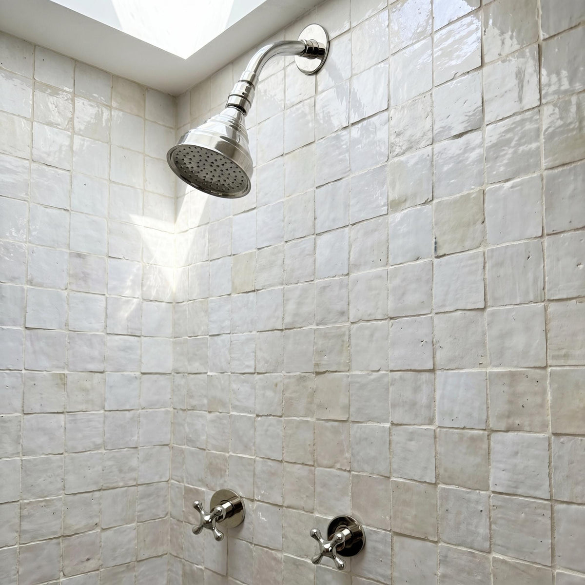 Polished Nickel Rain Shower System, Solid Brass, Cross Handles