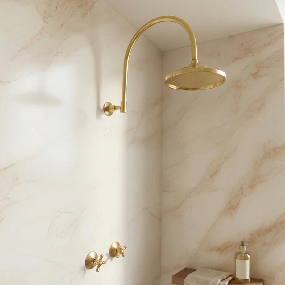 Handcrafted Unlacquered Brass Shower System with Rain Head – Vintage Raw Brass Bathroom Fixture – Wall Mount Luxury Show
