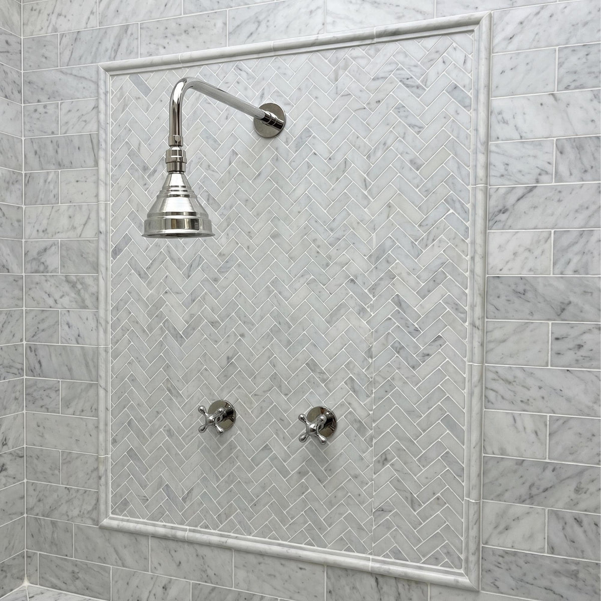 Polished Nickel Rain Shower System, Solid Brass, Cross Handles