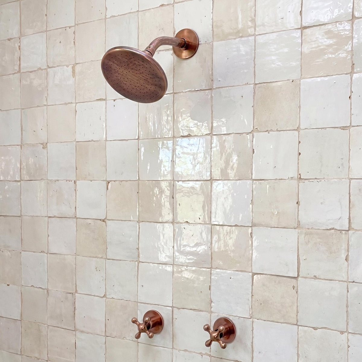 Antique Copper Shower System, Round Rain Shower Head, Cross Handles