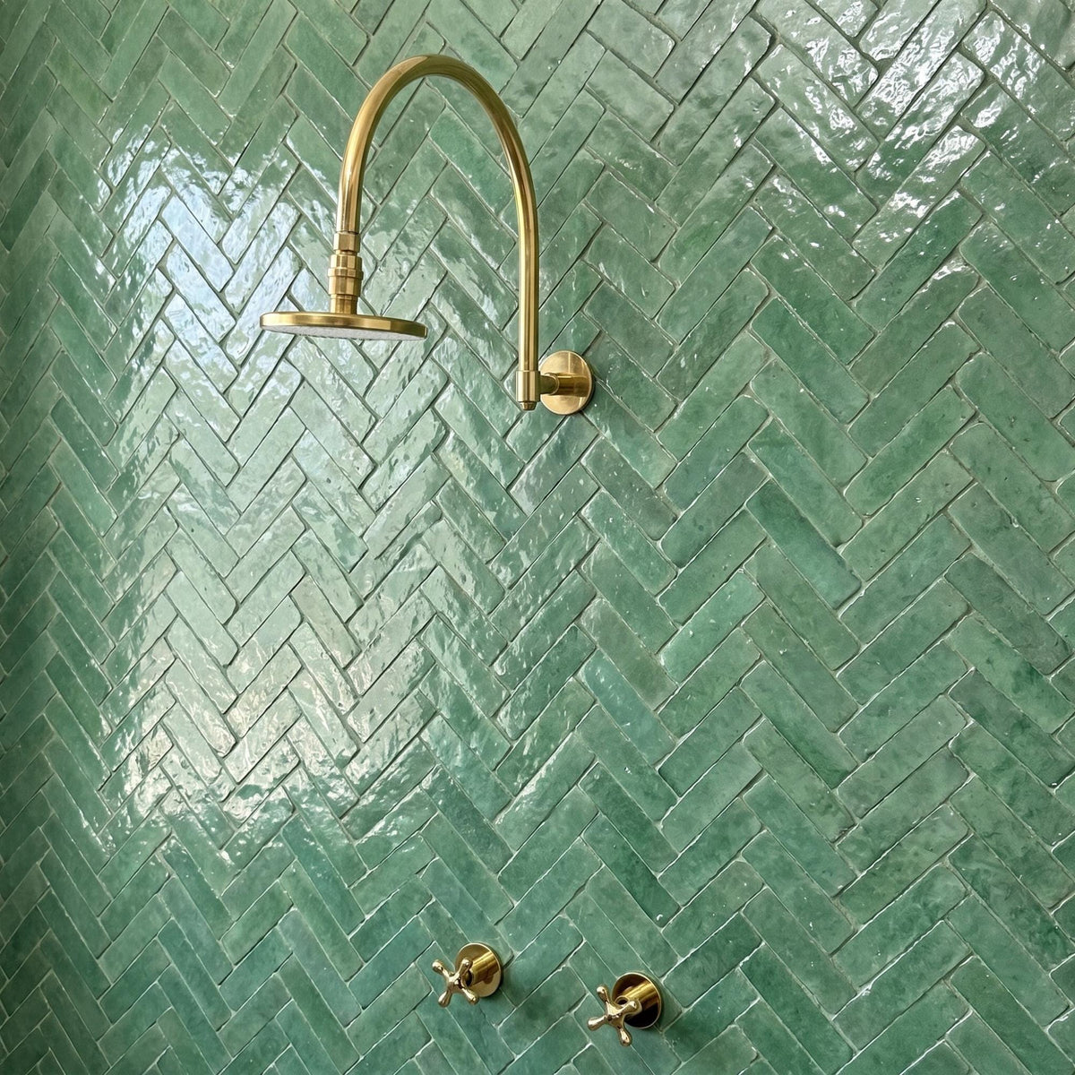 Unlacquered Brass Shower System, Round Rain Shower Head, Cross Handles