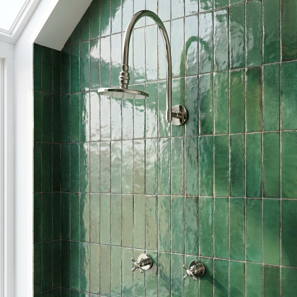 Polished Nickel Shower System, Rain Shower Head, Cross Handles