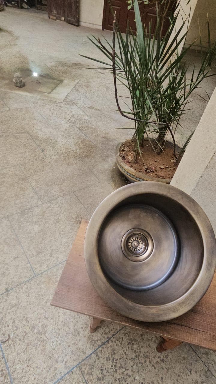 Hand-Hammered Round Brass Sink with Bronze Finish and Matching Drain Basket - Perfect for Wet Bars