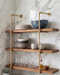 Unlacquered Solid Brass Pipe Shelf – Handmade Minimalist Brass Wall Shelving Unit – Industrial Bathroom Kitchen Storage 