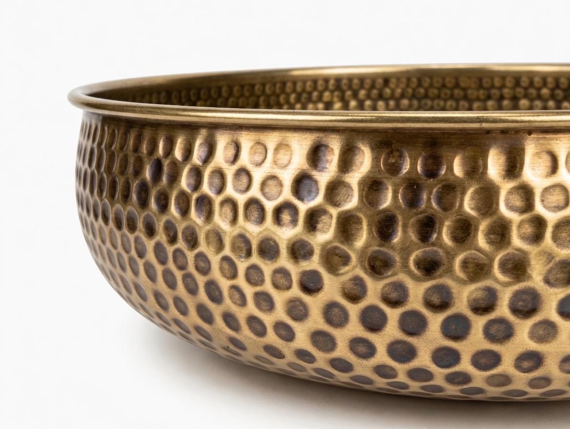 Artisanal Handmade Brass Vessel Sink - Round Bronze Finish - Hammered Mid Century Design - Custom Bathroom Sink