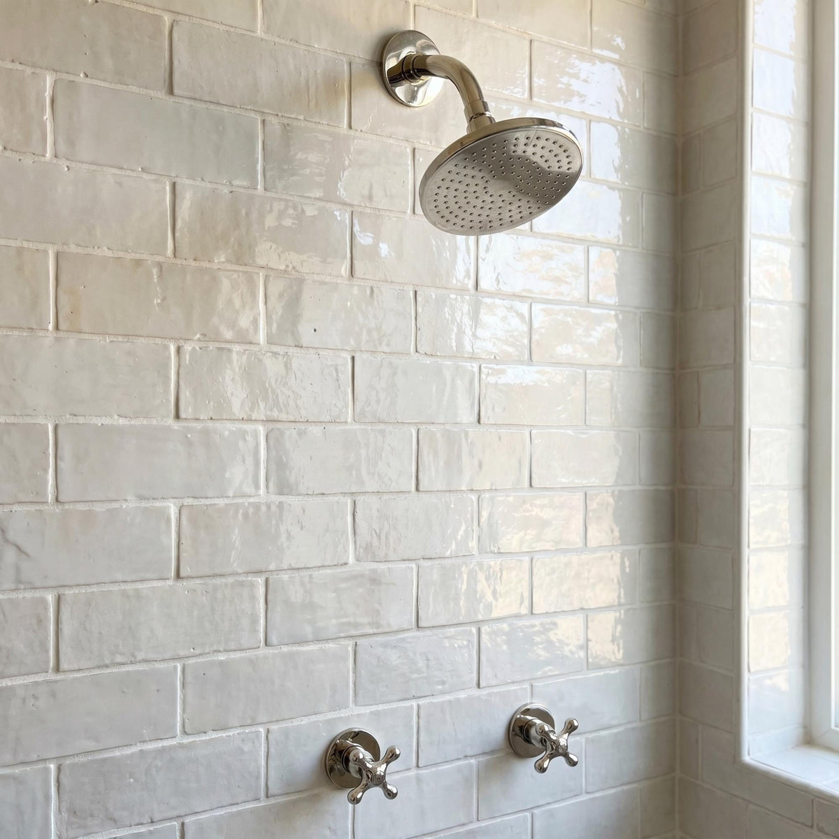 Polished Nickel Rain Shower System, Solid Brass, Cross Handles