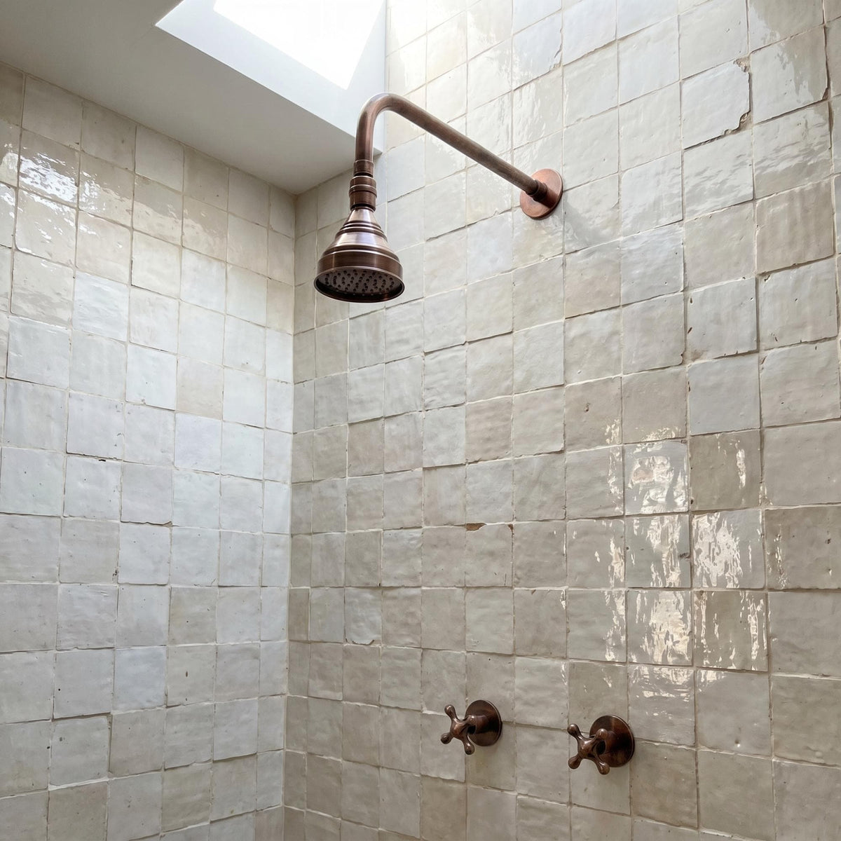 Antique Copper Rain Shower System, Solid Brass, Cross Handles
