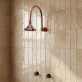 Antique Copper Rain Shower System, Arcuate Arm, Adjustable Head, Cross Handles