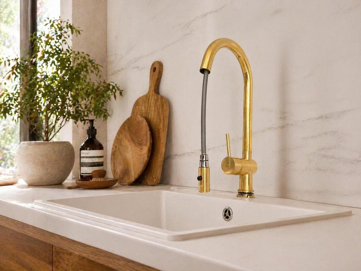 Moroccan solid brass kitchen faucet - two styles of Brass Kitchen Faucet With Pull Down Sprayer and without Pull Down Sp
