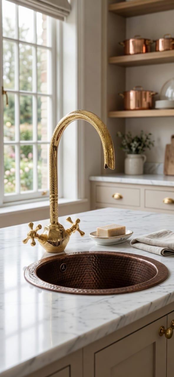 Unlacquered Brass Goosneck Kitchen Sink faucet