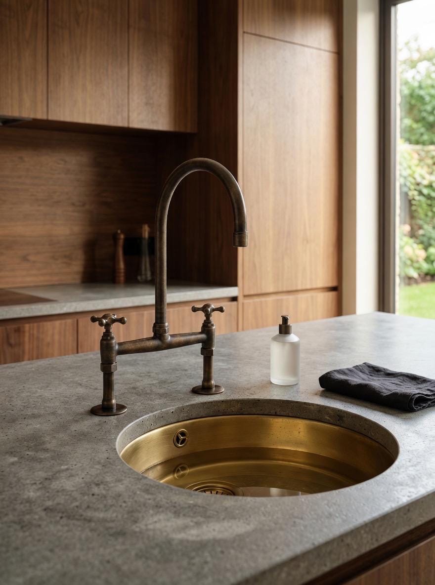 Unlacquered brass kitchen faucet