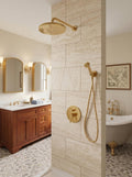 Unlacquered Solid Brass Shower System, Wall Mounted Rain Shower