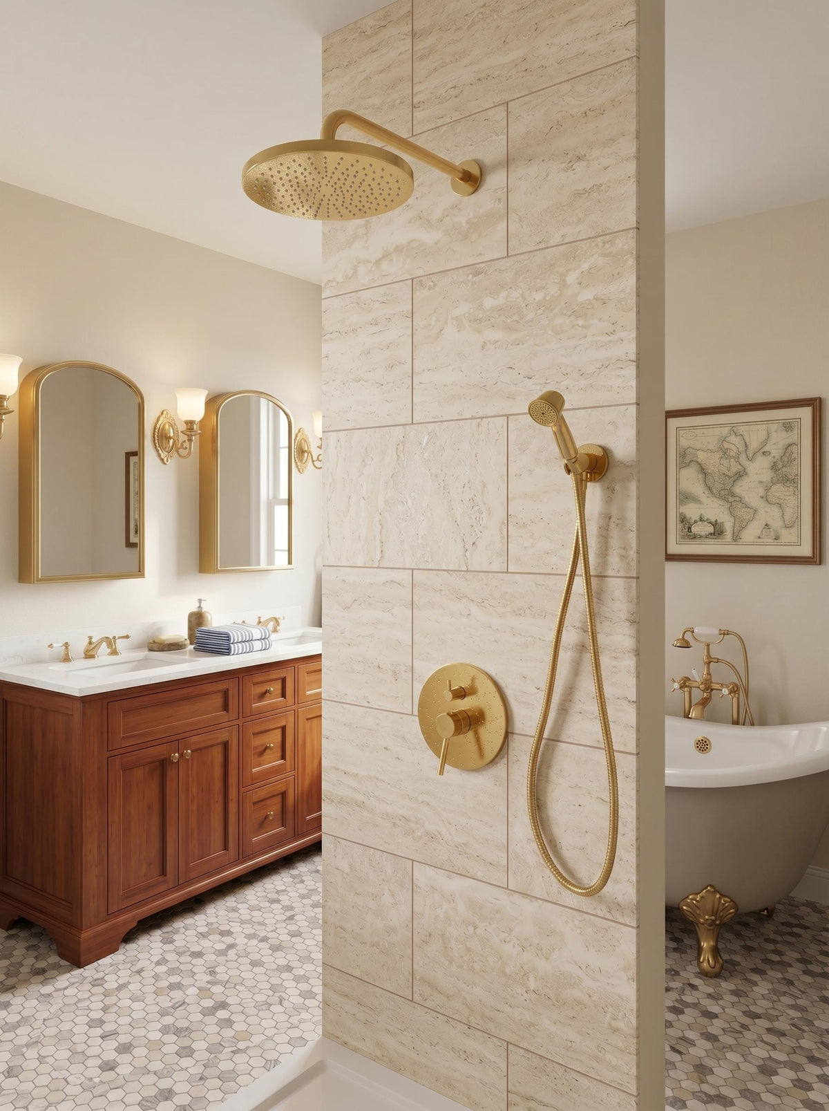 Unlacquered Solid Brass Shower System, Wall Mounted Rain Shower