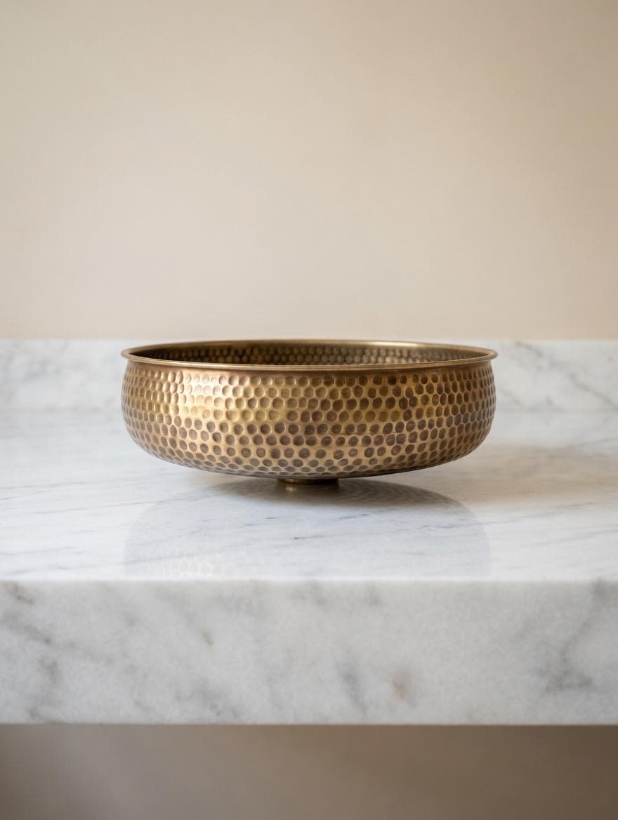 Artisanal Handmade Brass Vessel Sink - Round Bronze Finish - Hammered Mid Century Design - Custom Bathroom Sink