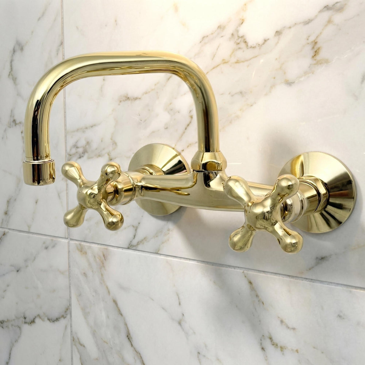 Unlacquered Brass Wall Mount Bathroom Faucet with Cross handles