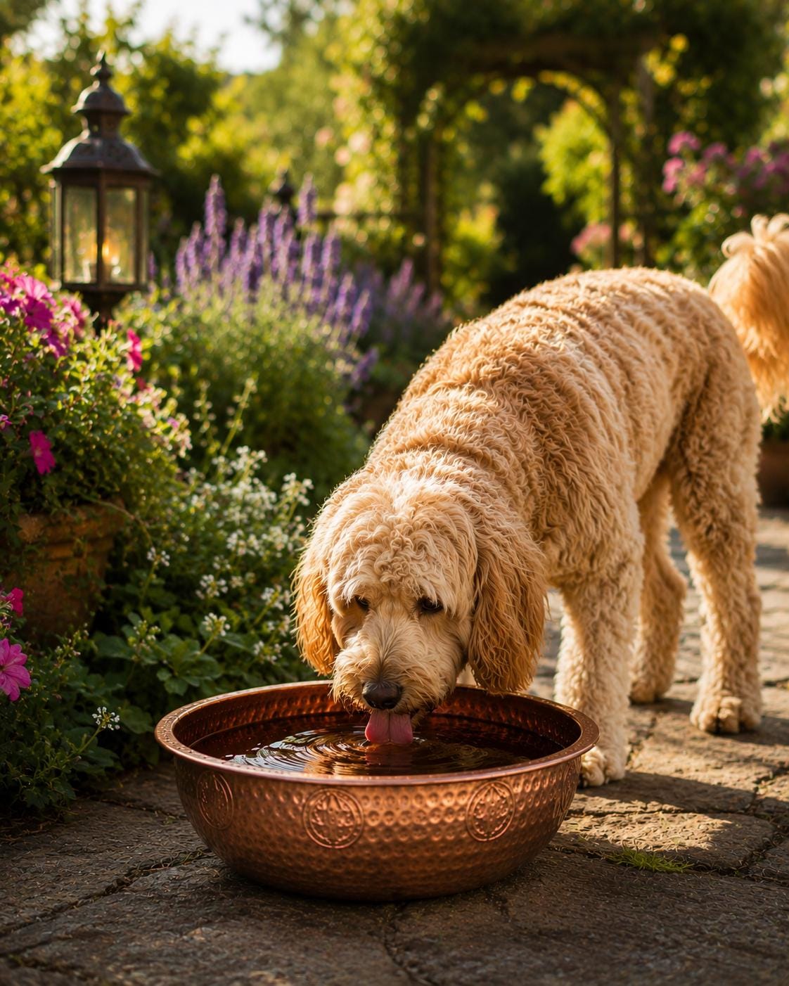 Hammered Copper Dog Water Bowl – Rustic Outdoor Pet Bowl – Luxury Garden Water Dish for Dogs – Artisan Copper Pet Basin