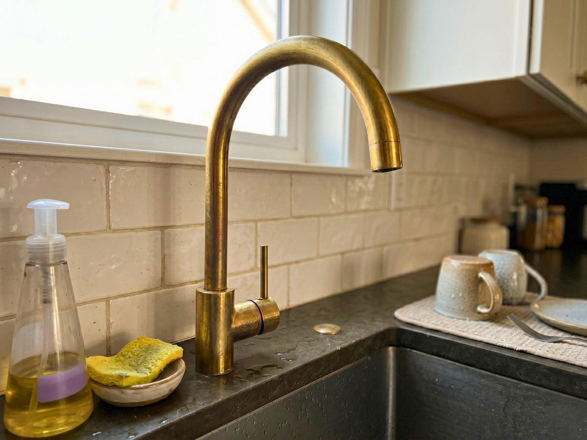 Unlacquered Brass Faucet, Antique Brass Kitchen Faucet, Single Hole Single Lever