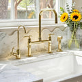 Unlacquered Brass Bridge Kitchen Faucet with Side Sprayer