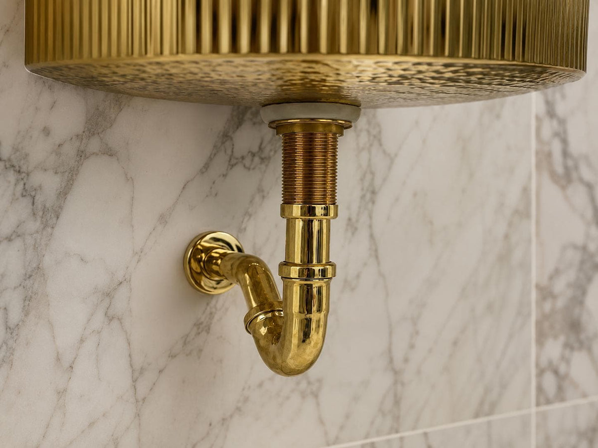 Unlacquered Brass Bathroom Sink Drain Set with P-Trap & Pop-Up Stopper