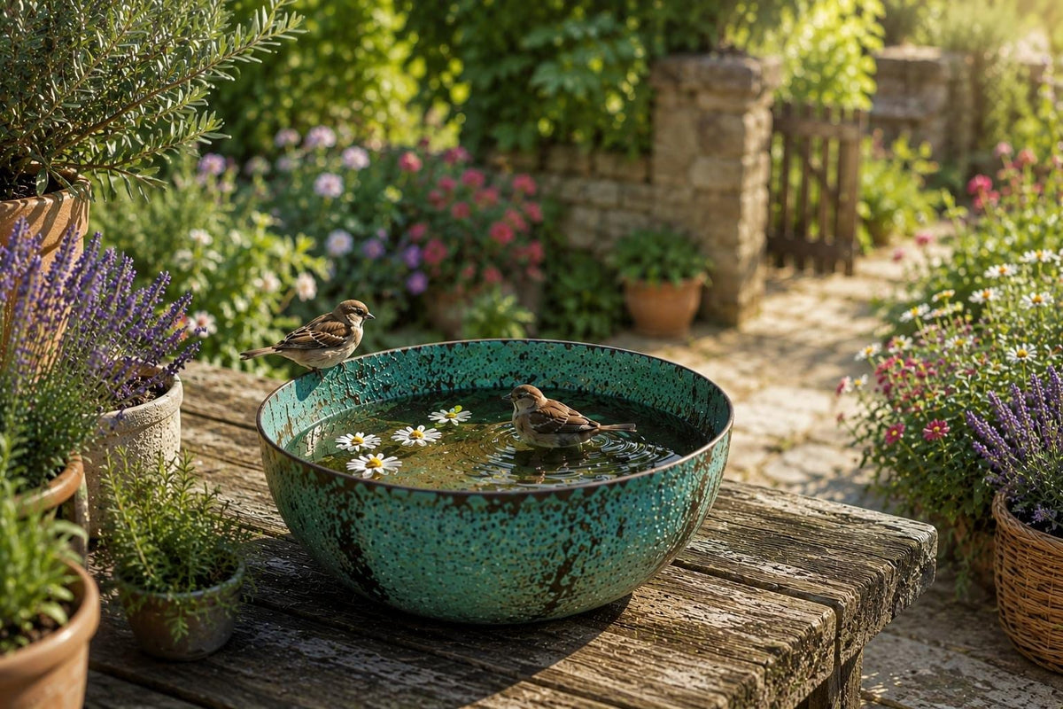 Handmade Copper Bird Bath – Green Patina Garden Décor – Rustic Outdoor Water Bowl for Birds – Artisan Wildlife Garden Bo