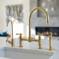 Unlacquered Brass Bridge Kitchen Faucet with Side Sprayer