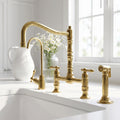 Unlacquered Brass Bridge Kitchen Faucet with Side Sprayer
